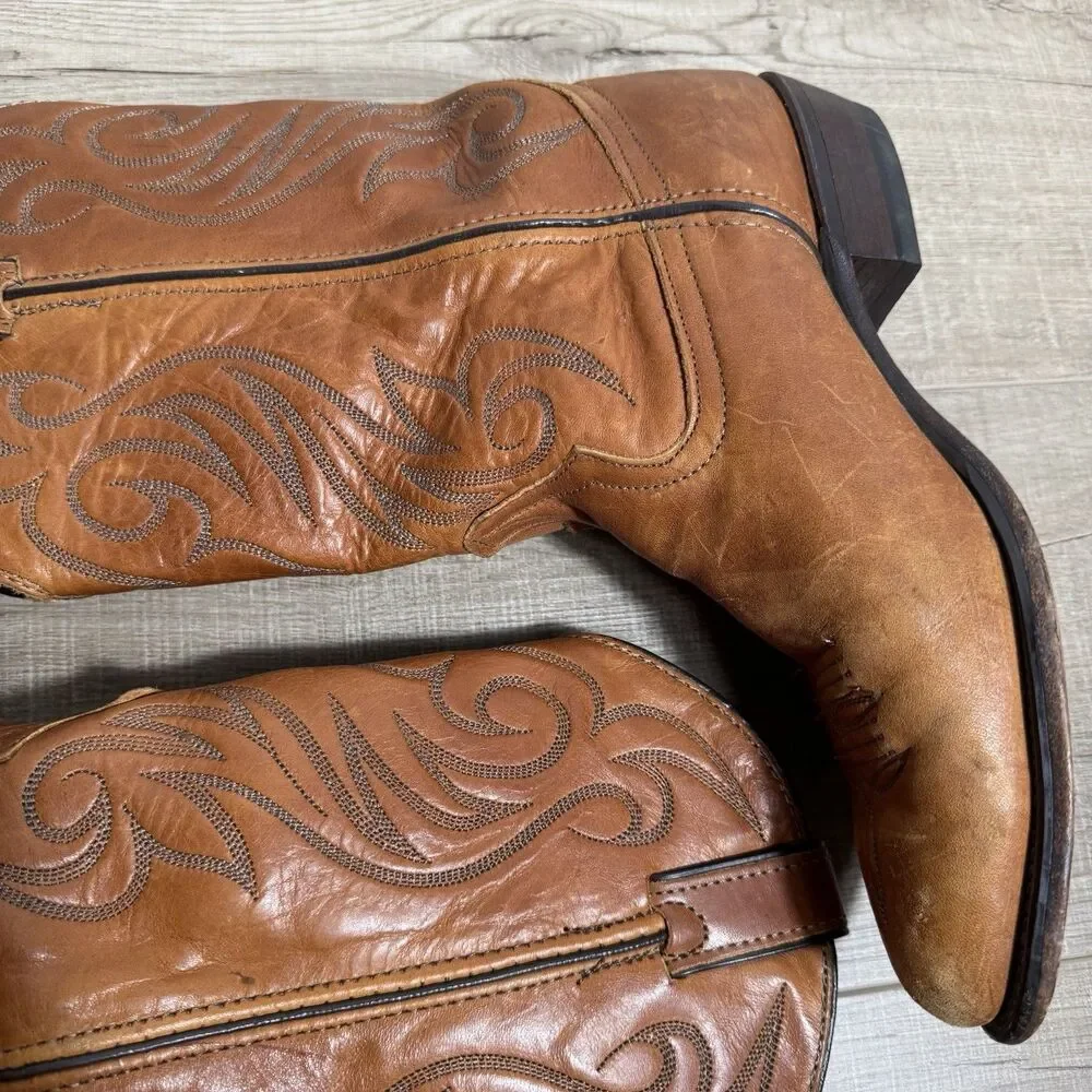 Vintage Code West Men's 8.5 USA Made Cowboy Boots Dan Post Leather Western Toe